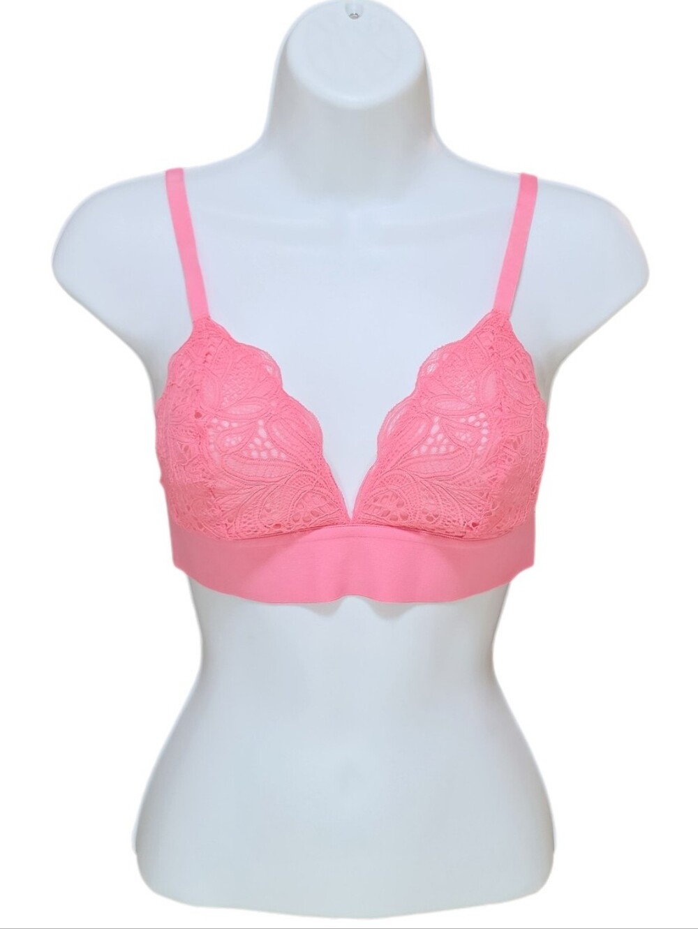 LIVELY Women's Long-Lined Lace Bralette Pink Hibiscus size medium
